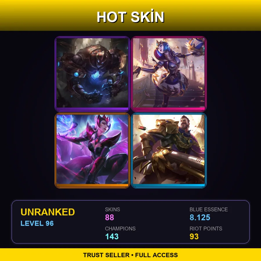 BR | Hextech Galio | Victorious Orianna | Challenger Ahri | Victorious Graves | 88 Skin | 143 Champ | Lv96
