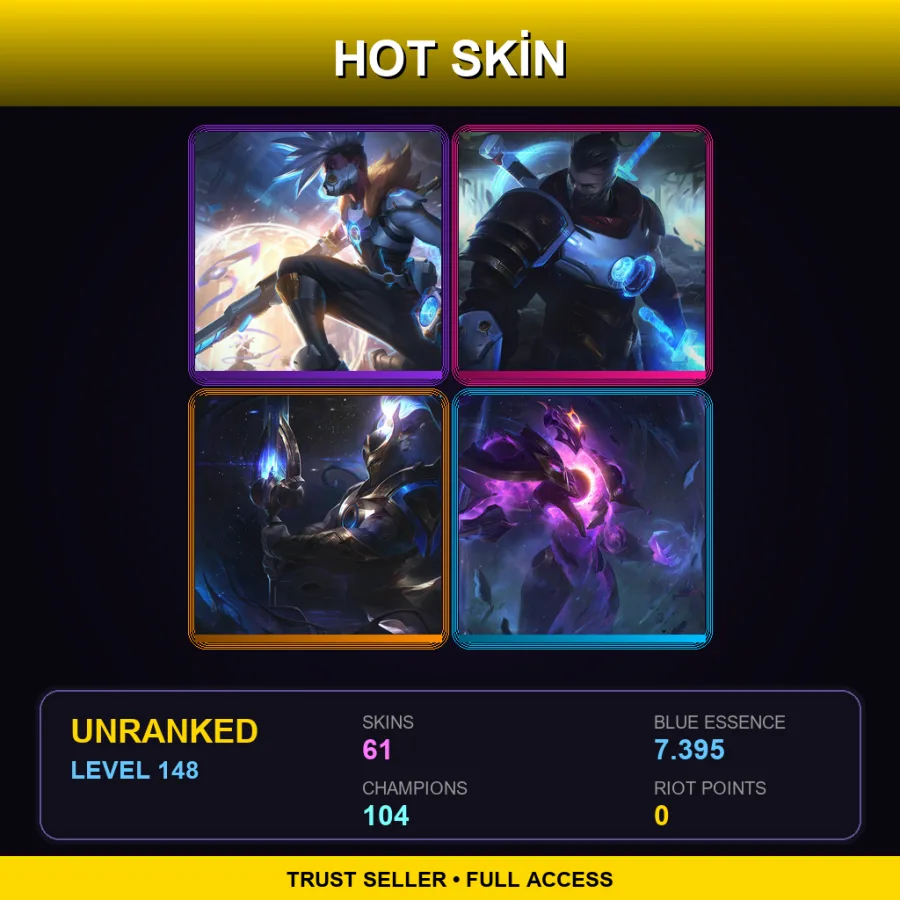 VN | Lv148 | Unranked | 61 Skin | 104 Champ — LoL account