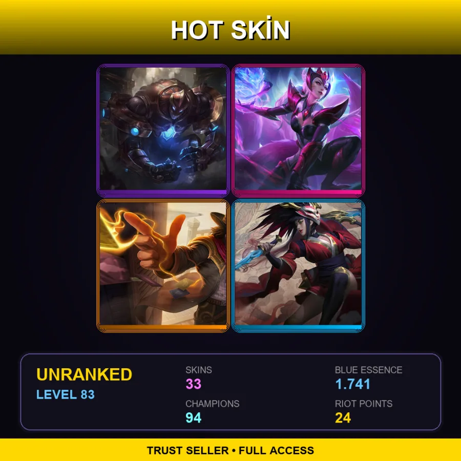 VN | Lv83 | Unranked | 33 Skin | 94 Champ — LoL account