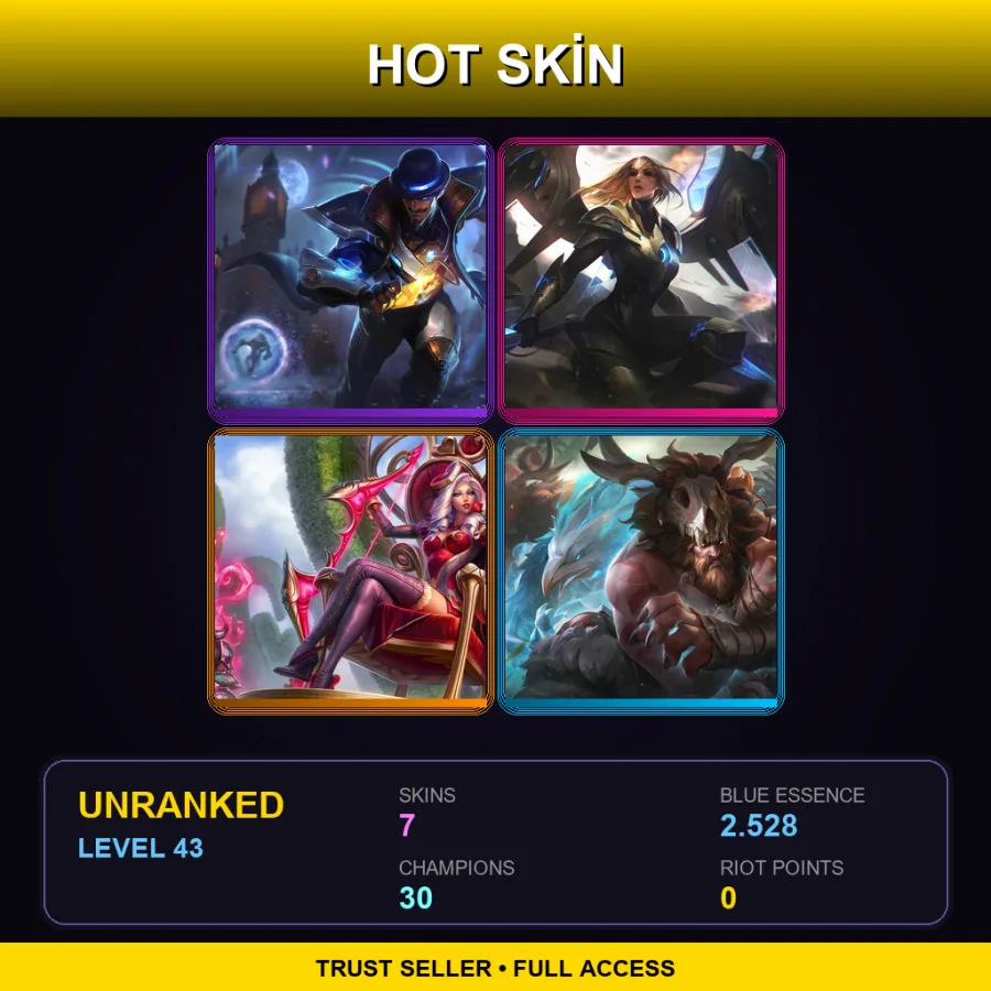 EUNE | Lv43 | Unranked | 7 Skin | 30 Champ — LoL account