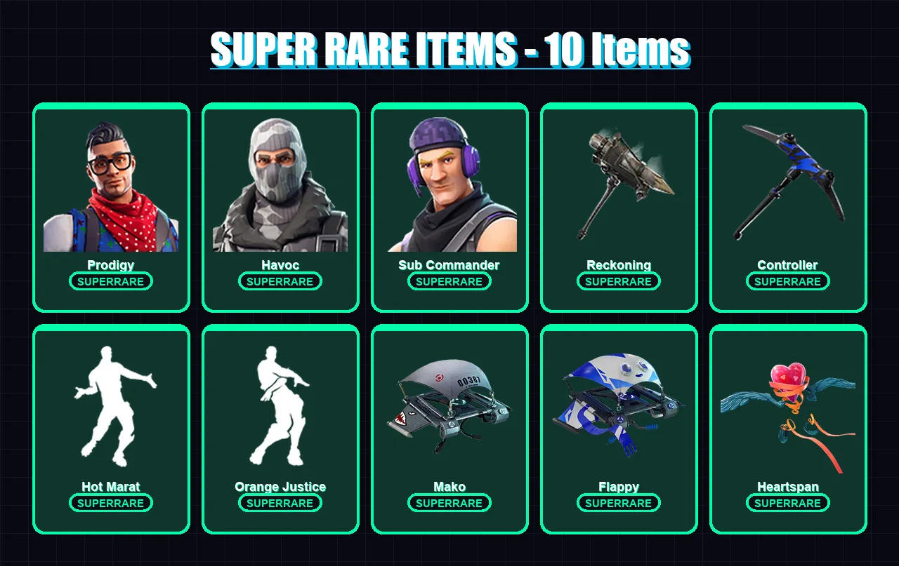 [PC/PSN] | Prodigy | Havoc | Sub Commander | Valor | Carbide | 66 skin | 57 pickaxe | 67 emote | 55 glider | Lv1034