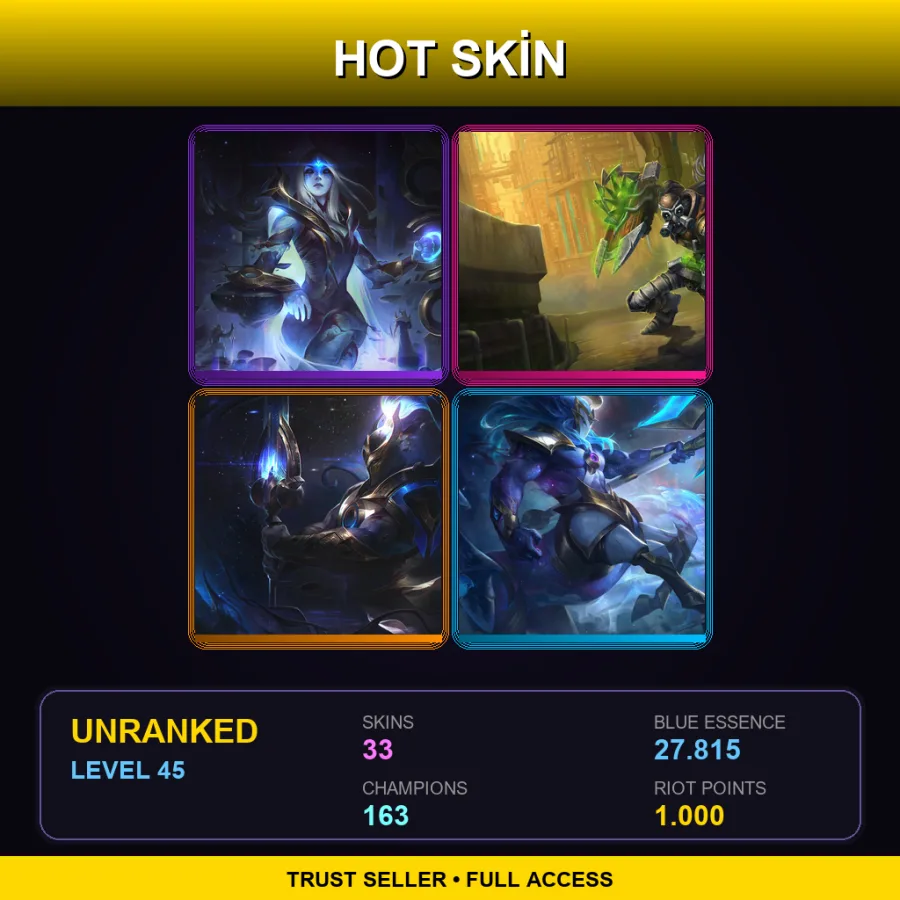 VN | Lv45 | Unranked | 33 Skin | 163 Champ