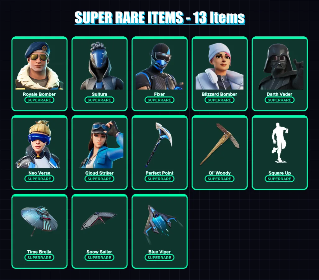 [PS4/PS5/XBOX/PC] | Royale Bomber | Sultura | Fixer | Blizzard Bomber | Darth Vader | 193 skin | 231 pickaxe | 179 emote | 207 glider | Lv3351