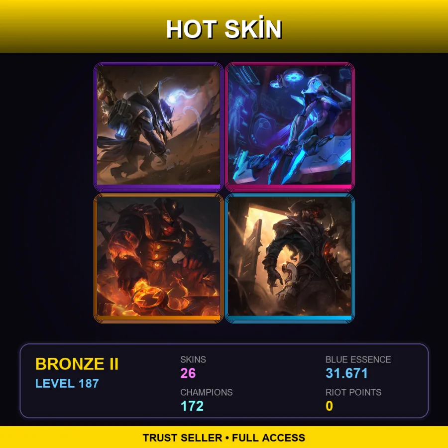 LAS | Lv187 | Bronze II | 26 Skin | 172 Champ — LoL account