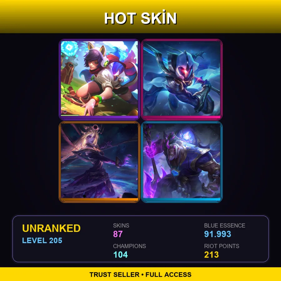EUNE | Lv205 | Unranked | 87 Skin | 104 Champ with Bard