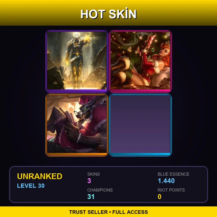 LAS | Lv30 | Unranked | 3 Skin | 31 Champ — LoL account