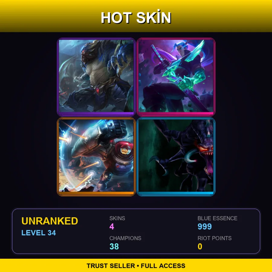 EUNE | Lv34 | Unranked | 4 Skin | 38 Champ — LoL account