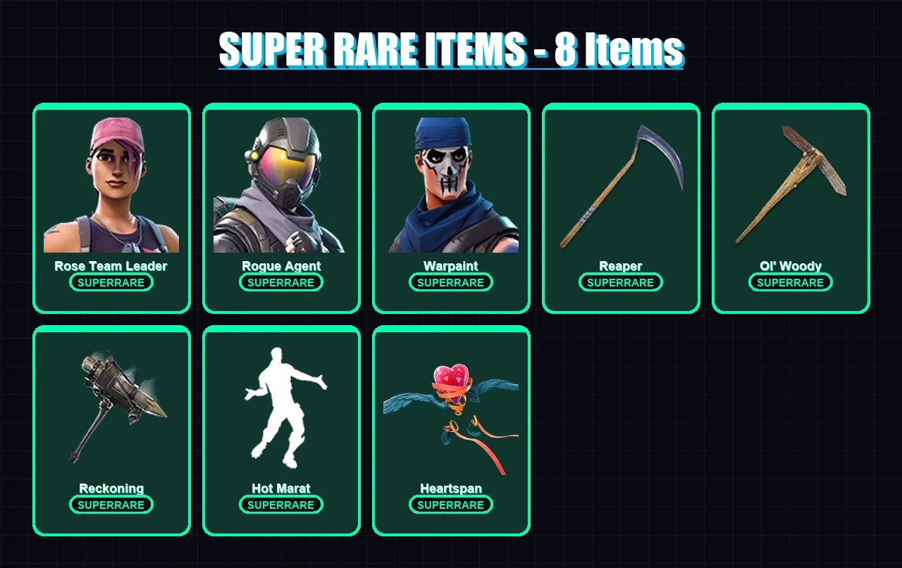 [PC/XBOX/PSN] | Rose Team Leader | Rogue Agent | Warpaint | Blackheart | The Ice King | 40 skin | 37 pickaxe | 52 emote | 47 glider | Lv565 — Fortnite account