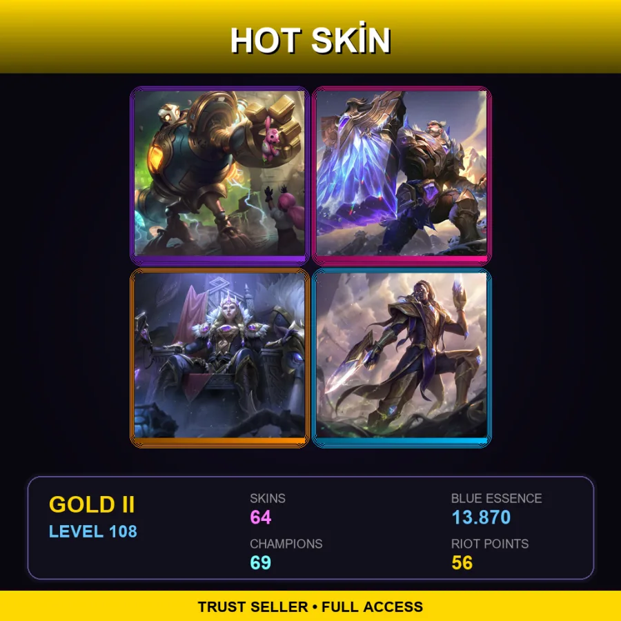 NA | Lv108 | Gold II | 64 Skin | 69 Champ