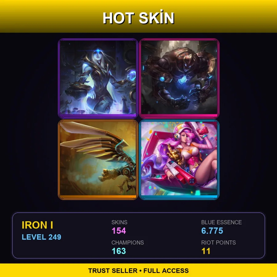 SG | Cosmic Queen Ashe | Hextech Galio | Hextech Anivia | Arcade Miss Fortune | 154 Skin | 163 Champ | Iron I | Lv249