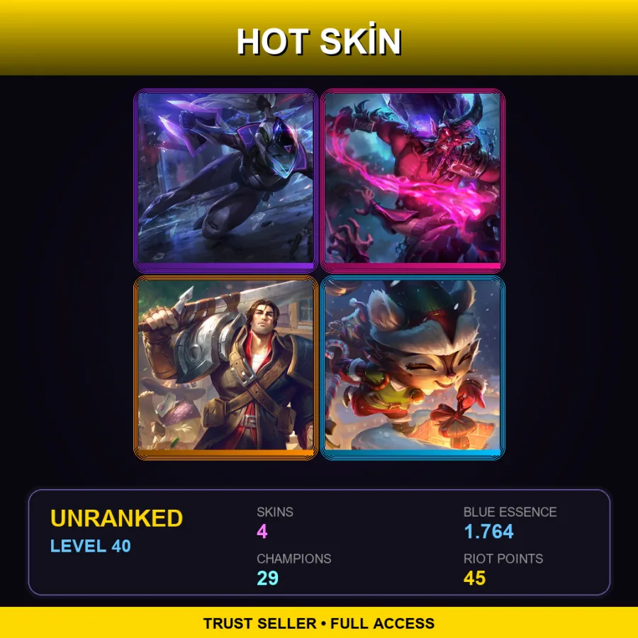 LAS | PROJECT: Vayne | Dark Crystal Ryze | Rugged Garen | Happy Elf Teemo | 4 Skin | 29 Champ | Lv40