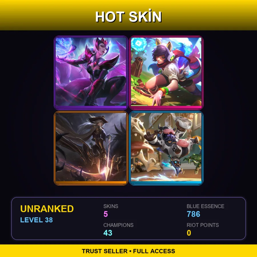 LAS | Lv38 | Unranked | 5 Skin | 43 Champ — LoL account
