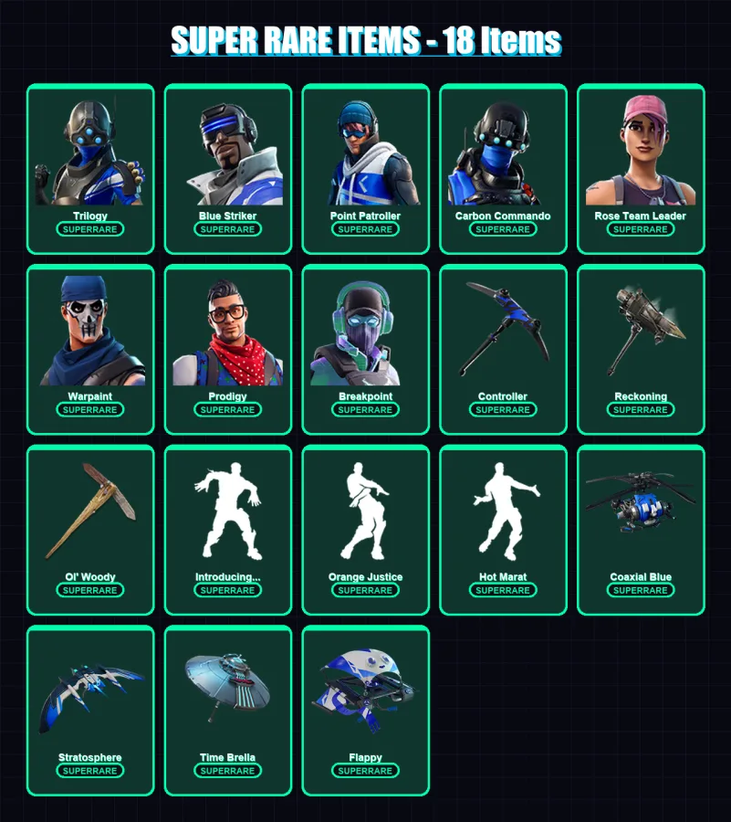 [PC/XBOX] | Trilogy | Blue Striker | Point Patroller | Carbon Commando | Rose Team Leader | 73 skin | 75 pickaxe | 78 emote | 76 glider | Lv720