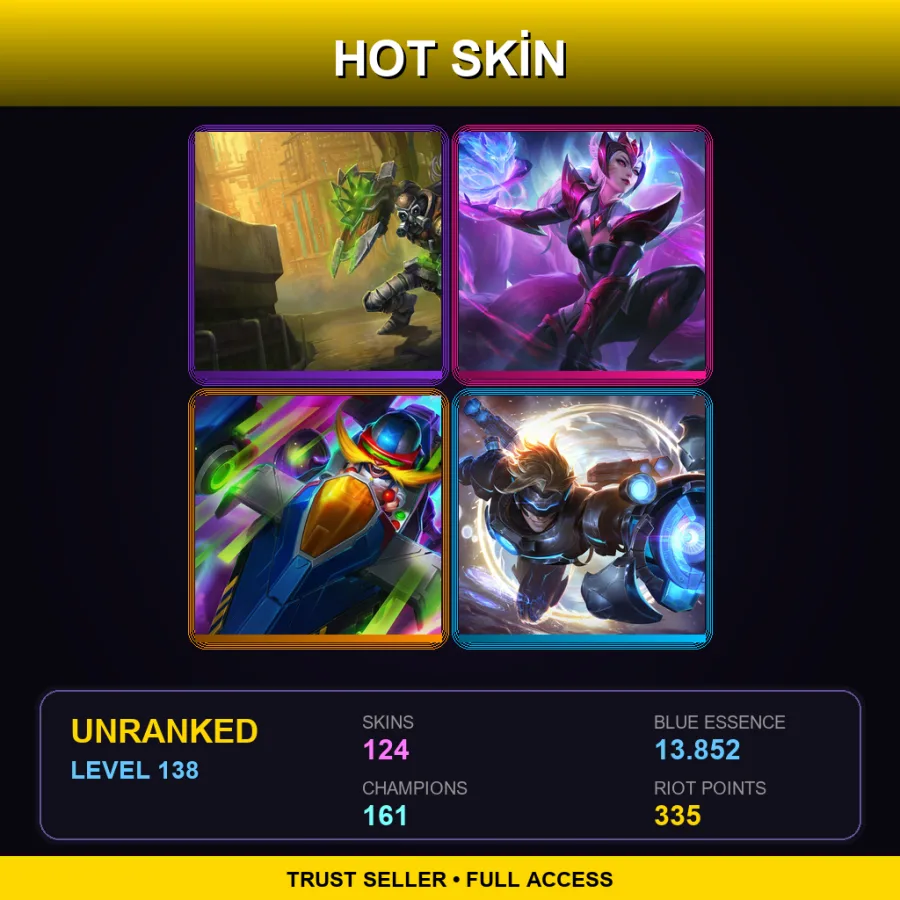 OCE | Lv138 | Unranked | 124 Skin | 161 Champ — LoL account