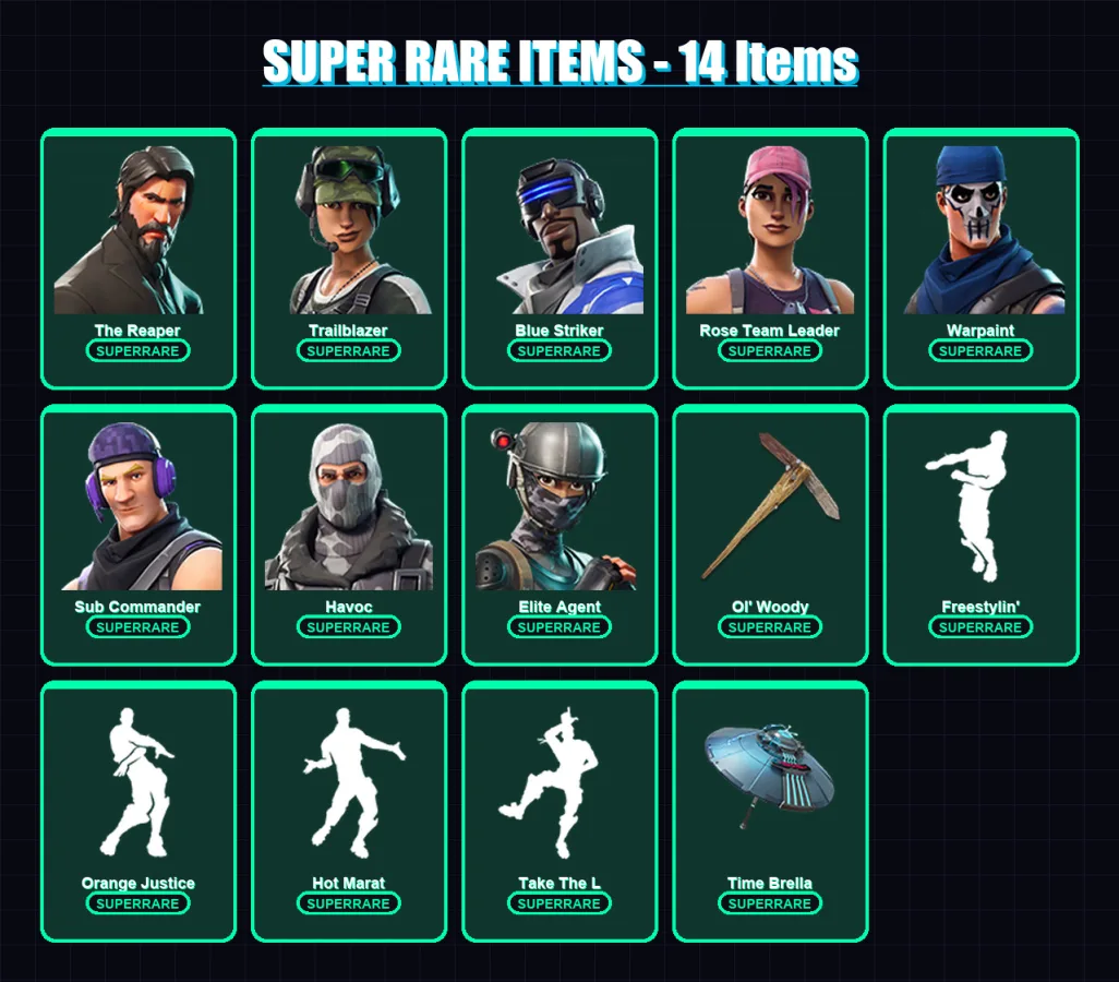 [PC/XBOX/PSN] | The Reaper | Trailblazer | Blue Striker | Rose Team Leader | Warpaint | 25 skin | 41 pickaxe | 52 emote | 50 glider | Lv870