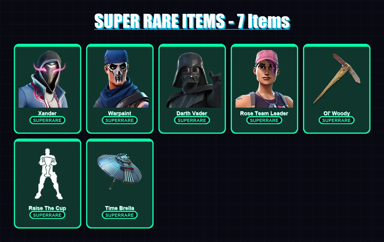 [PC/XBOX/PSN] | Xander | Warpaint | Darth Vader | Rose Team Leader | Fade | 185 skin | 206 pickaxe | 183 emote | 181 glider | Lv2925
