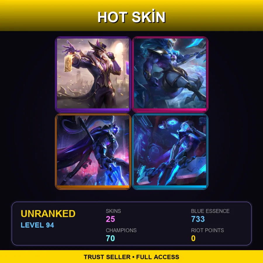 TW | Lv94 | Unranked | 25 Skin | 70 Champ — LoL account