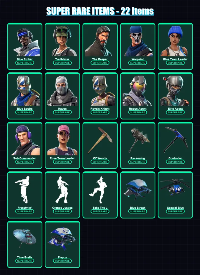 [PS4/PS5/XBOX/PC] | Blue Striker | Trailblazer | The Reaper | Warpaint | Blue Team Leader | 55 skin | 43 pickaxe | 36 emote | 47 glider | Lv503 — Fortnite account