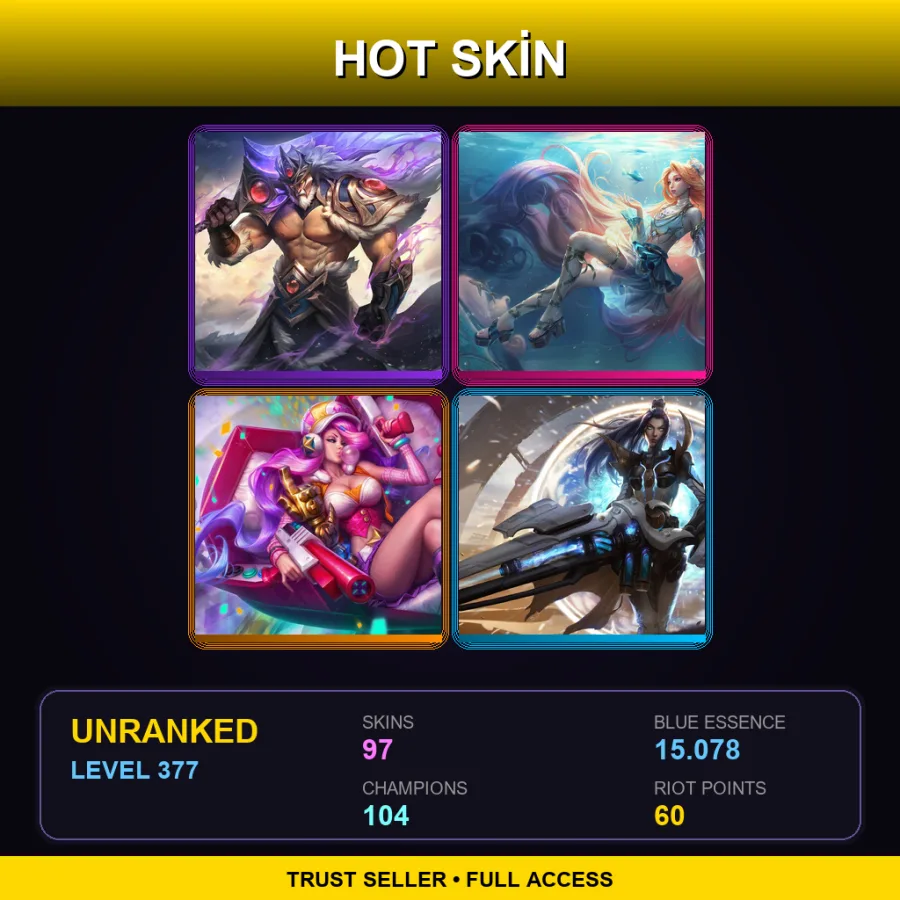 ME | Lv377 | Unranked | 97 Skin | 104 Champ — Unranked / Smurf League of Legends