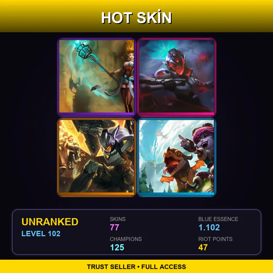 EUW | Lv102 | Unranked | 77 Skin | 125 Champ — LoL account