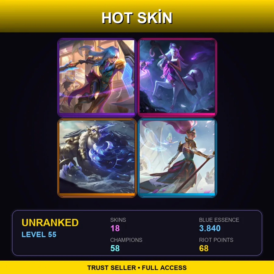 EUNE | Lv55 | Unranked | 18 Skin | 58 Champ — LoL account