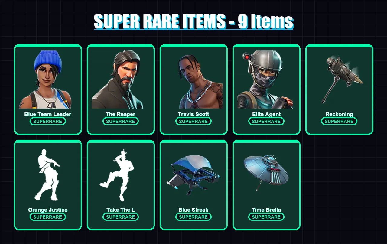 [PS4/PS5/XBOX/PC] | Blue Team Leader | The Reaper | Travis Scott | Elite Agent | The Imagined | 66 skin | 53 pickaxe | 55 emote | 63 glider | Lv907