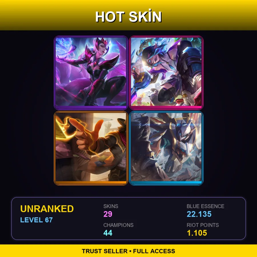 EUW | Lv67 | Unranked | 29 Skin | 44 Champ — LoL account
