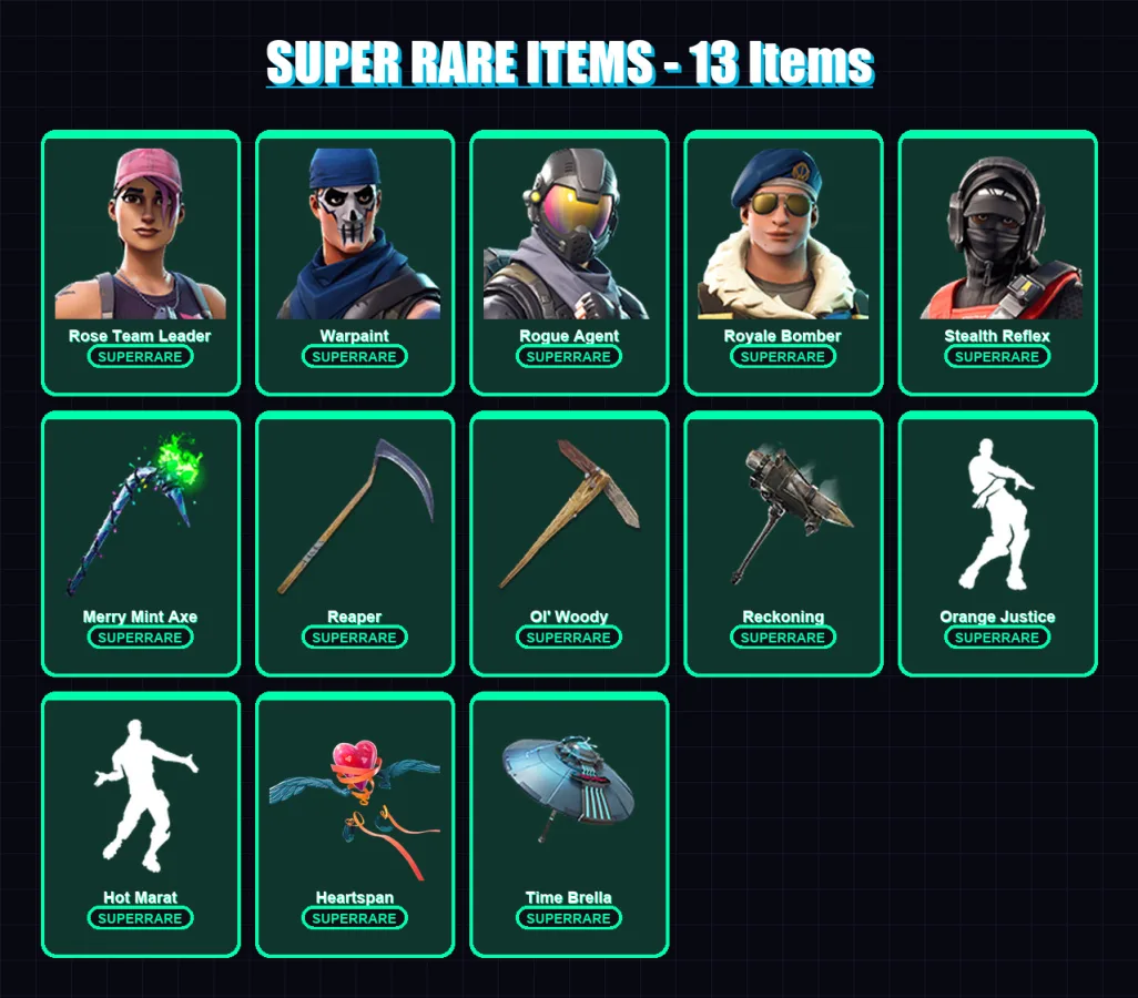 [PC/XBOX/PSN] | Rose Team Leader | Warpaint | Rogue Agent | Royale Bomber | Stealth Reflex | 126 skin | 123 pickaxe | 149 emote | 123 glider | Lv151