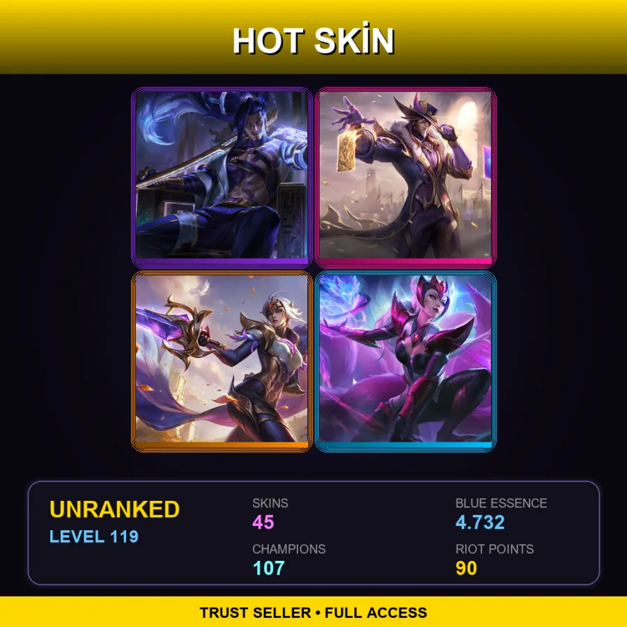 EUW | Prestige Inkshadow Yasuo | Victorious Twisted Fate | Victorious Fiora | Challenger Ahri | 45 Skin | 107 Champ | Lv119