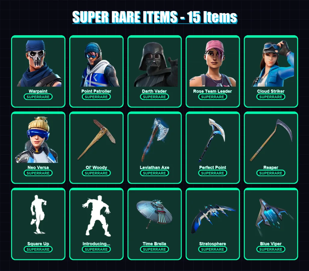 [PC/XBOX] | Warpaint | Point Patroller | Darth Vader | Rose Team Leader | Cloud Striker | 202 skin | 236 pickaxe | 194 emote | 203 glider | Lv4148