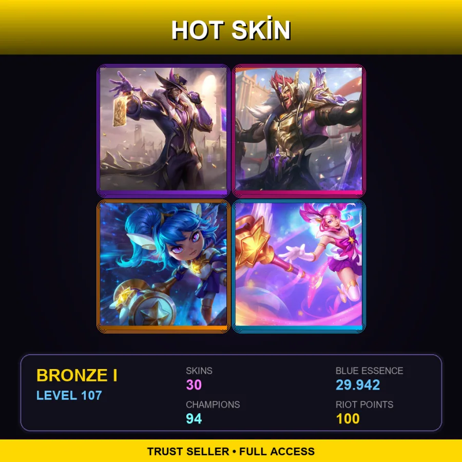 EUW | Lv107 | Bronze I | 30 Skin | 94 Champ