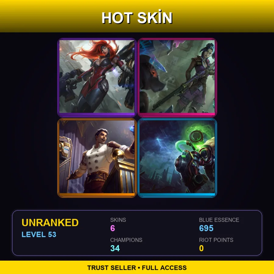 LAS | Lv53 | Unranked | 6 Skin | 34 Champ — LoL account