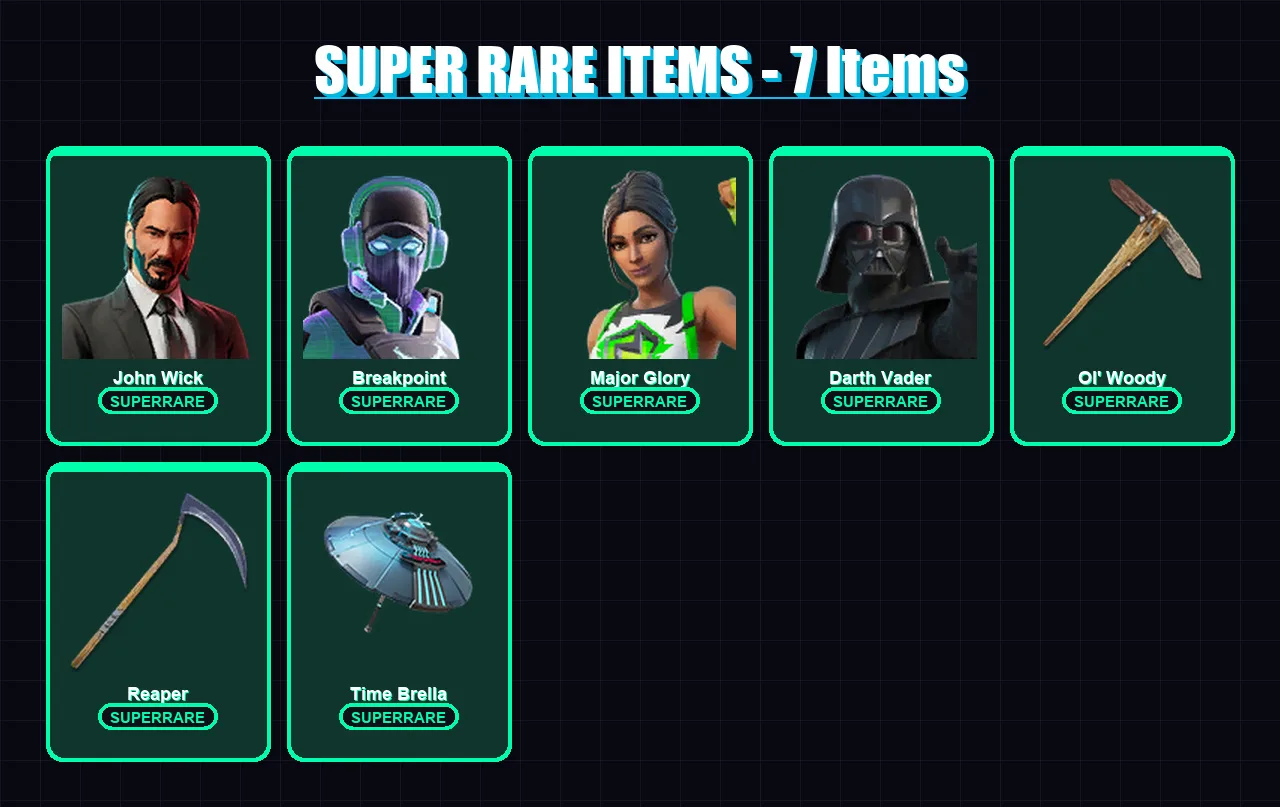 [PC/XBOX/PSN] | John Wick | Breakpoint | Major Glory | Darth Vader | Twyn | 614 skin | 544 pickaxe | 380 emote | 275 glider | Lv5711