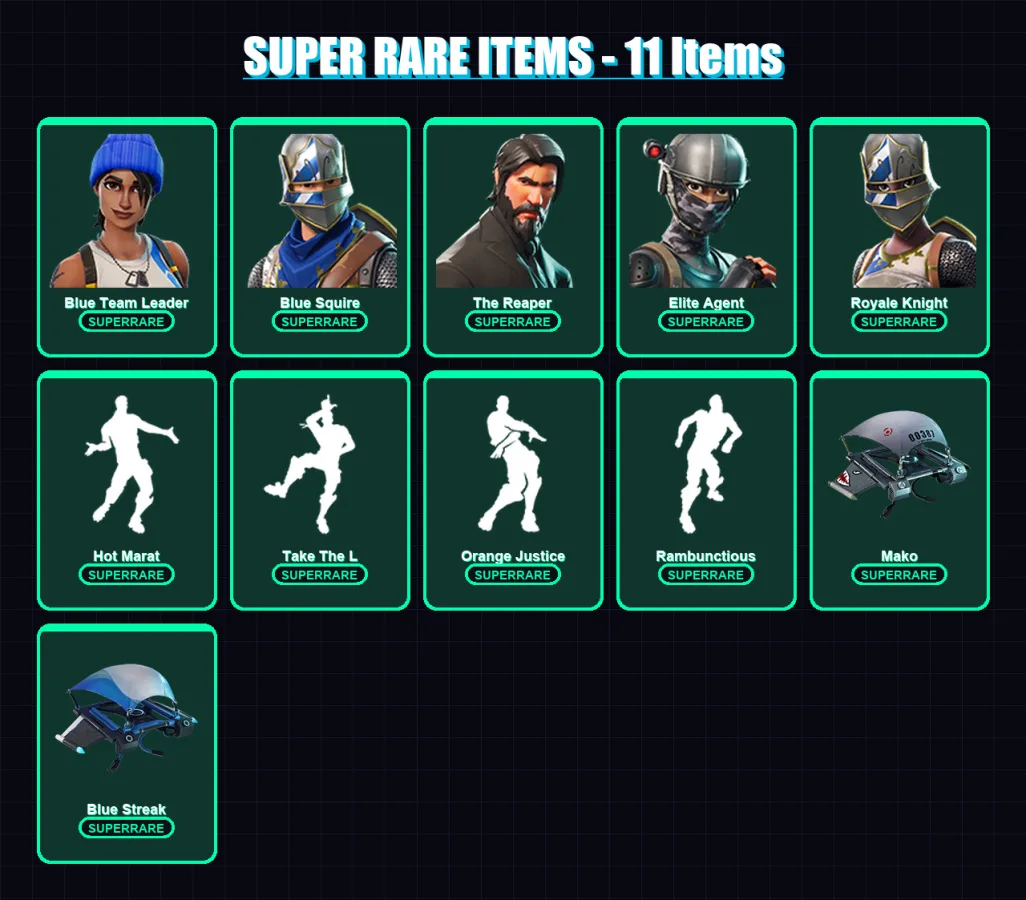 [PC/PSN] | Blue Team Leader | Blue Squire | The Reaper | Elite Agent | Royale Knight | 40 skin | 37 pickaxe | 50 emote | 41 glider | Lv548