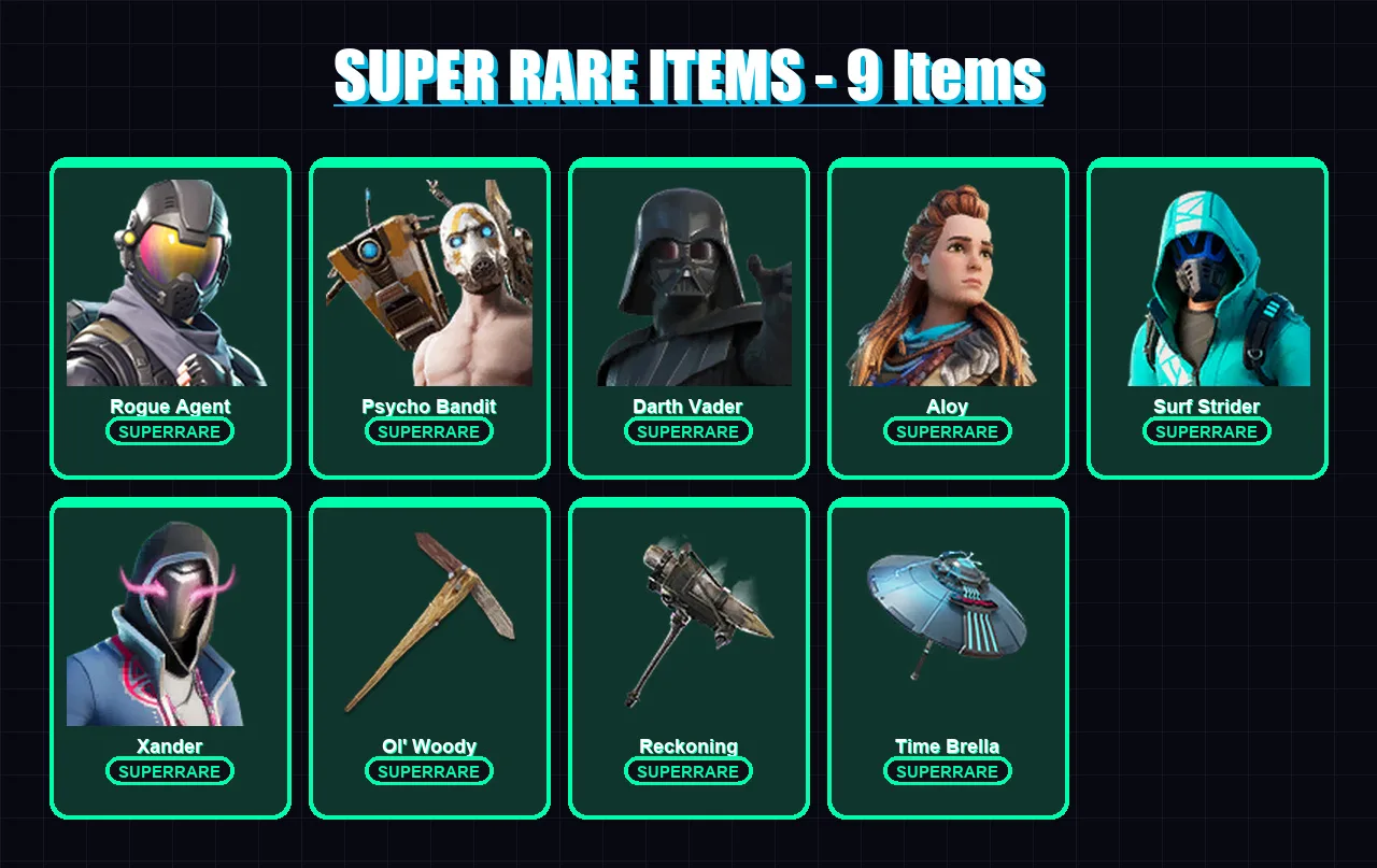 [PC/XBOX/PSN] | Rogue Agent | Psycho Bandit | Darth Vader | Aloy | Surf Strider | 152 skin | 158 pickaxe | 102 emote | 92 glider | Lv1083