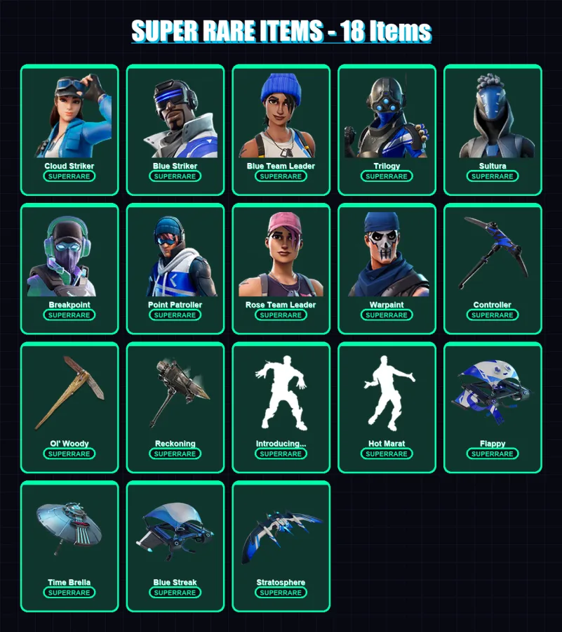 [PC/XBOX] | Cloud Striker | Blue Striker | Blue Team Leader | Trilogy | Sultura | 146 skin | 155 pickaxe | 155 emote | 149 glider | Lv1872 — Fortnite account