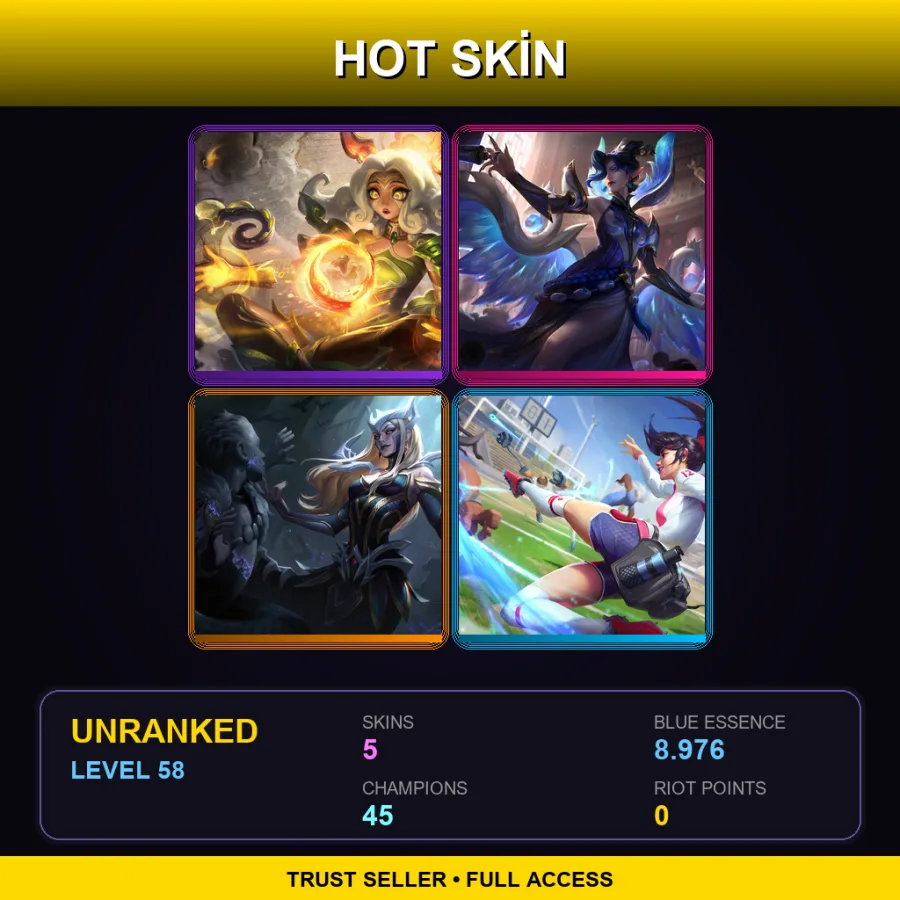 LAS | Lv58 | Unranked | 5 Skin | 45 Champ — LoL account