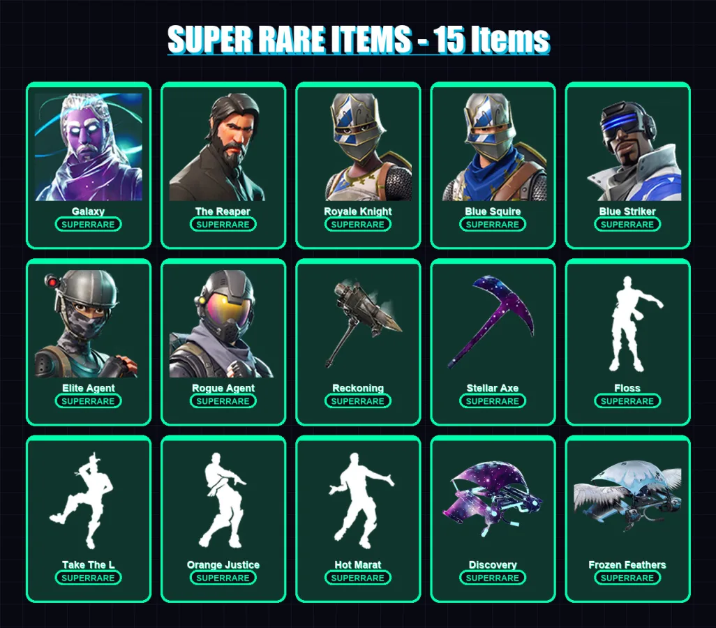 [PS4/PS5/XBOX/PC] | Galaxy | The Reaper | Royale Knight | Blue Squire | Blue Striker | 125 skin | 52 pickaxe | 71 emote | 63 glider | Lv898