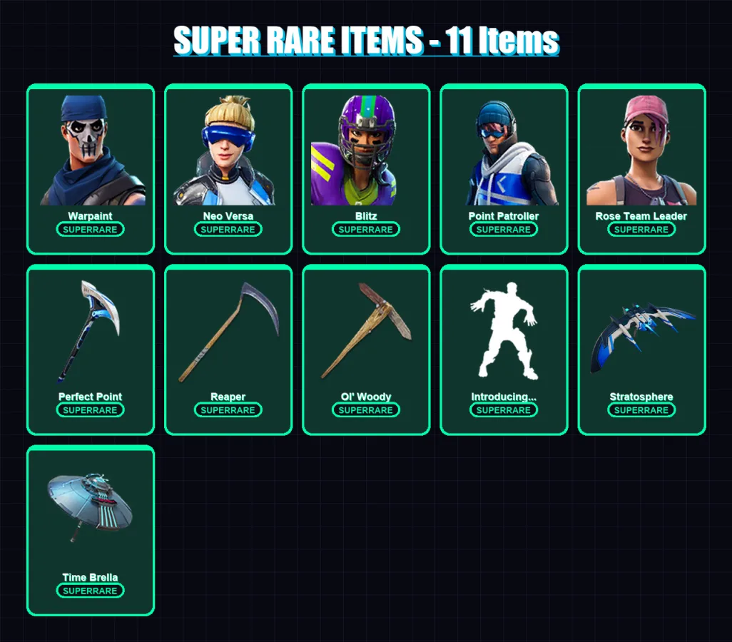 [PS4/PS5/XBOX/PC] | Warpaint | Neo Versa | Blitz | Point Patroller | Rose Team Leader | 108 skin | 114 pickaxe | 97 emote | 105 glider | Lv1515