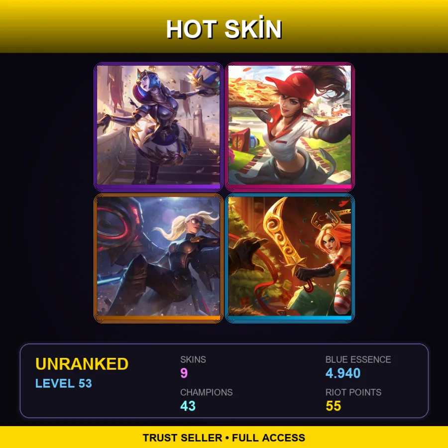 LAS | Lv53 | Unranked | 9 Skin | 43 Champ — LoL account