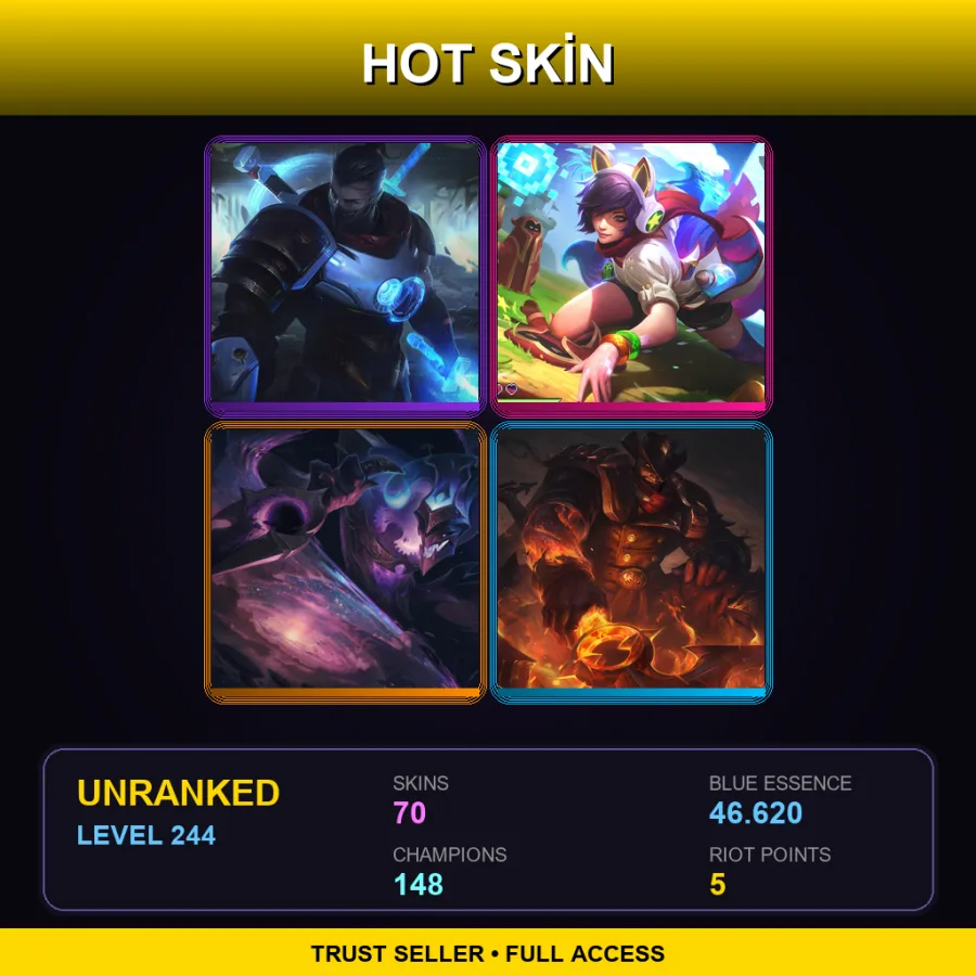 TR | Lv244 | Unranked | 70 Skin | 148 Champ — LoL account
