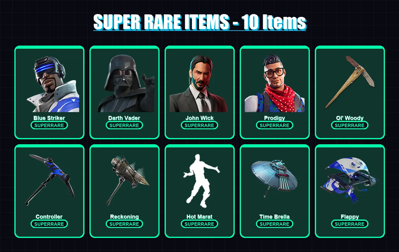 [PS4/PS5/XBOX/PC] | Blue Striker | Darth Vader | John Wick | Prodigy | A.I.M. | 169 skin | 176 pickaxe | 113 emote | 143 glider | Lv1937