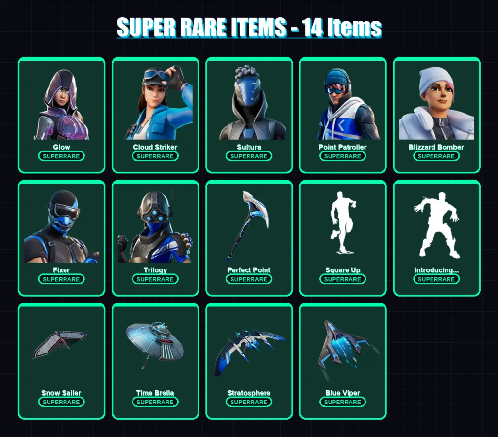 [PS4/PS5/XBOX/PC] | Glow | Cloud Striker | Sultura | Point Patroller | Blizzard Bomber | 131 skin | 134 pickaxe | 115 emote | 125 glider | Lv1390 — Fortnite account
