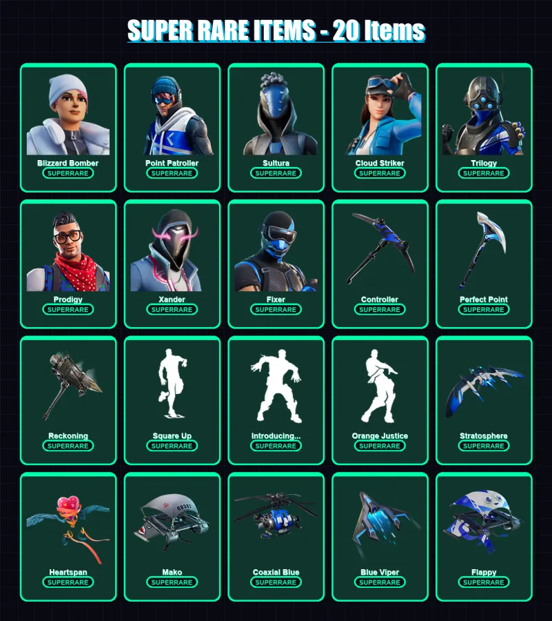 [PS4/PS5/XBOX/PC] | Blizzard Bomber | Point Patroller | Sultura | Cloud Striker | Trilogy | 162 skin | 186 pickaxe | 160 emote | 172 glider | Lv2071