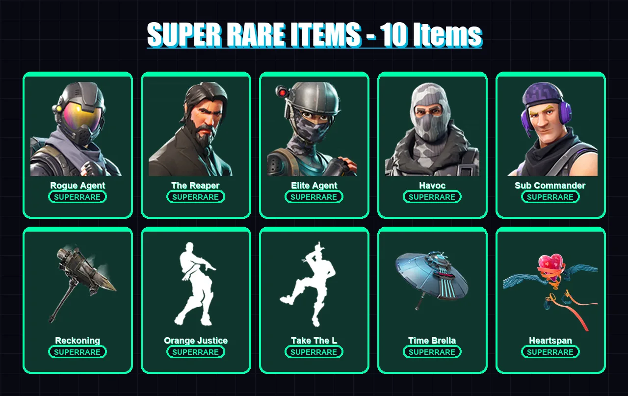 [PC/XBOX] | Rogue Agent | The Reaper | Elite Agent | Havoc | Sub Commander | 71 skin | 51 pickaxe | 69 emote | 63 glider | Lv890