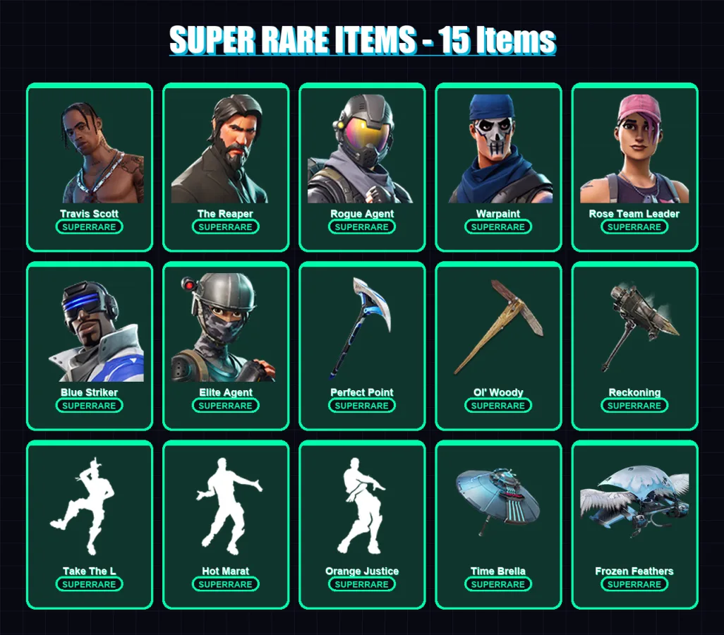 [PS4/PS5/XBOX/PC] | Travis Scott | The Reaper | Rogue Agent | Warpaint | Rose Team Leader | 195 skin | 177 pickaxe | 183 emote | 169 glider | Lv2135