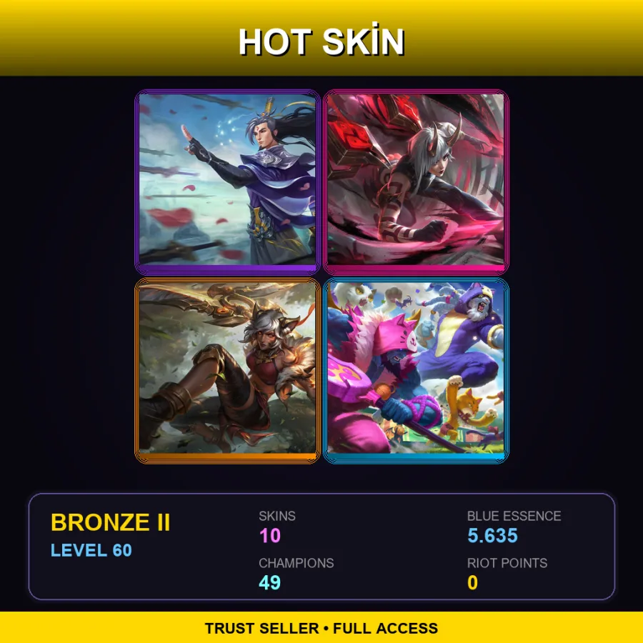 TR | Lv60 | Bronze II | 10 Skin | 49 Champ — LoL account
