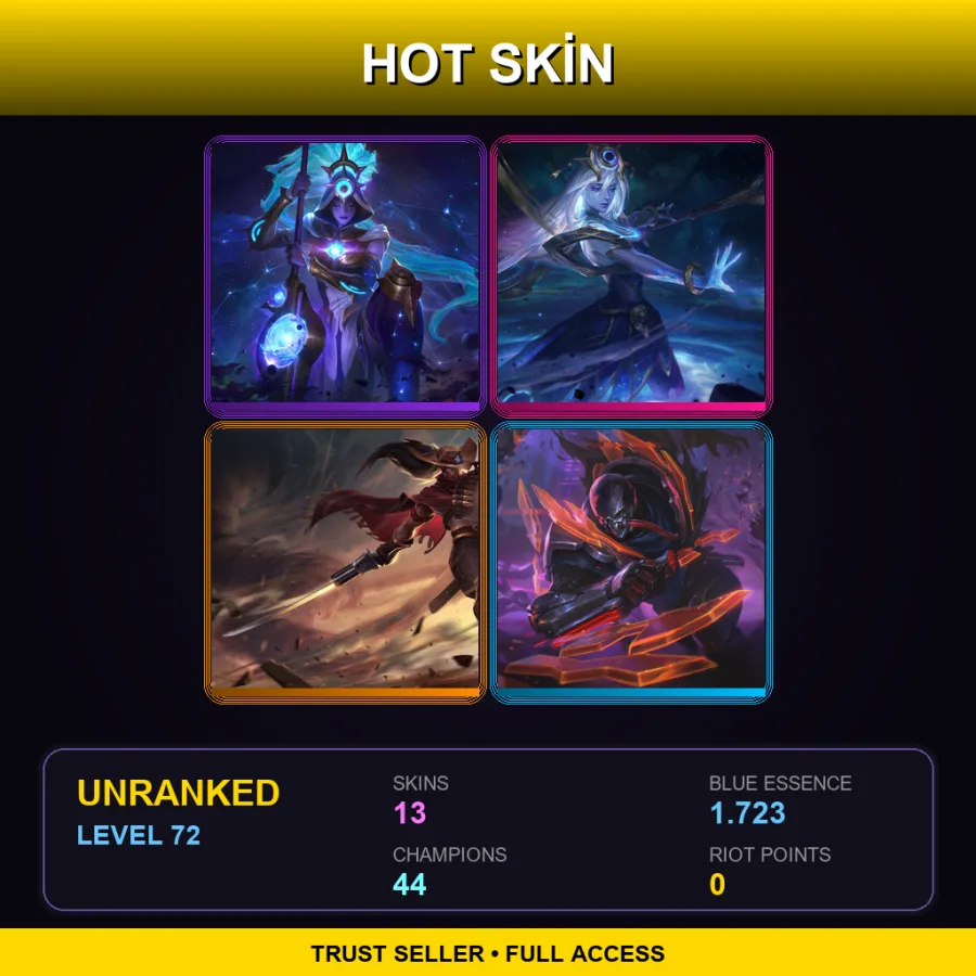 EUNE | Lv72 | Unranked | 13 Skin | 44 Champ — LoL account