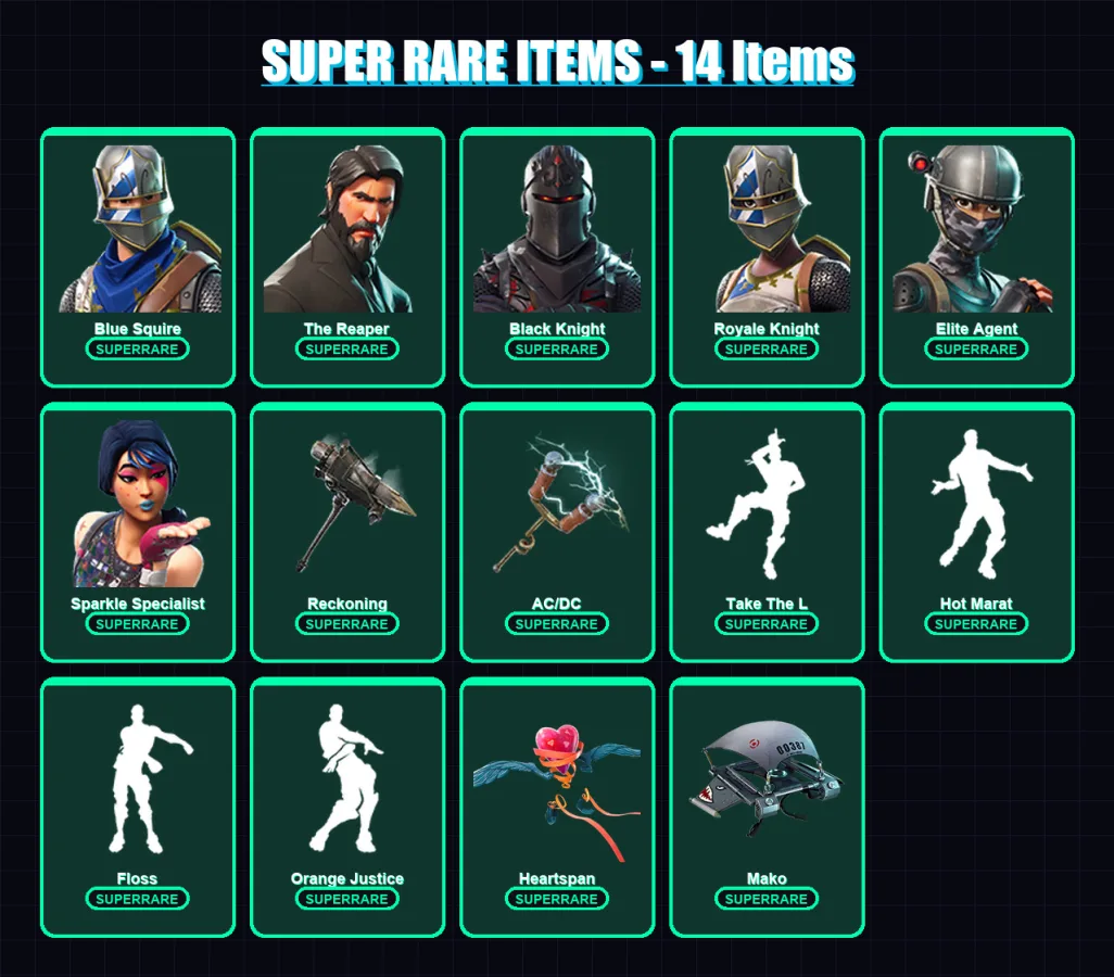 [PC/PSN] | Blue Squire | The Reaper | Black Knight | Royale Knight | Elite Agent | 40 skin | 48 pickaxe | 58 emote | 63 glider | Lv1259