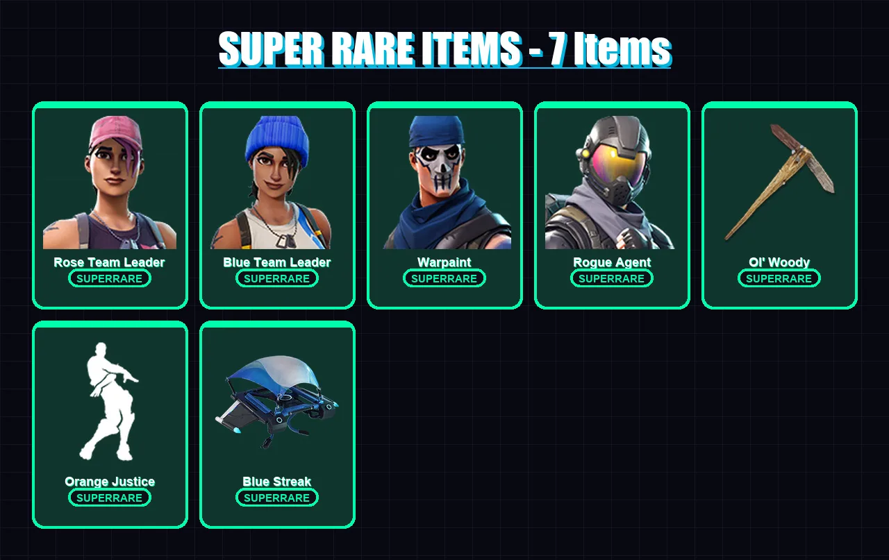 [PS4/PS5/XBOX/PC] | Rose Team Leader | Blue Team Leader | Warpaint | Rogue Agent | Valor | 11 skin | 9 pickaxe | 20 emote | 21 glider | Lv183